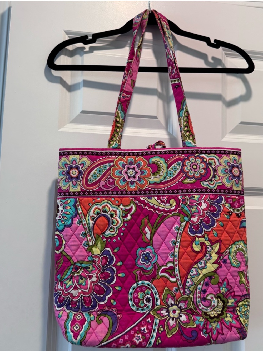 Vera Bradley Bright Pink Floral Cotton Quilted Ladies Tote Bag Purse - Picture 2 of 8